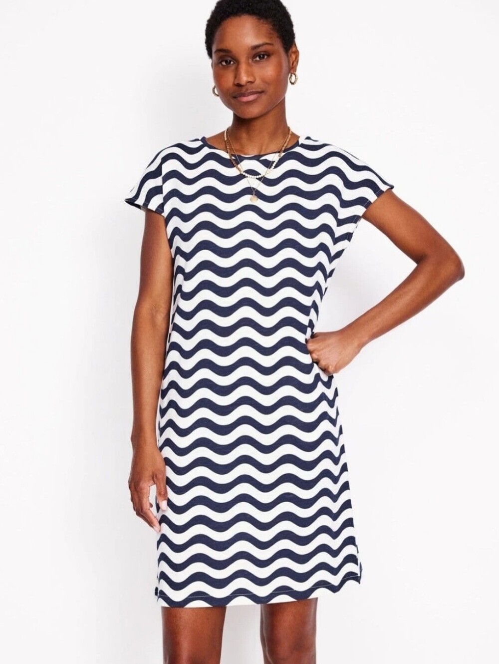BODEN Leah Jersey T-Shirt  Navy Blue Striped Dress Size 4
